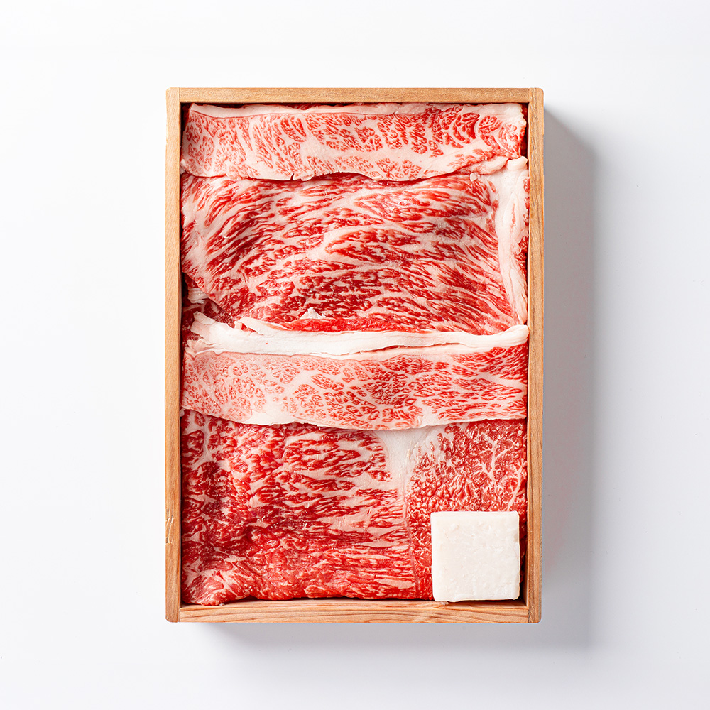 黒毛和牛すき焼肉【モモ・バラ】木箱入りギフト 400g～